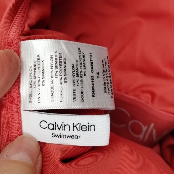 Calvin Klein swimwear women size 14 dark coral pleated on one side adj straps - Picture 6 of 7